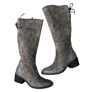 Born Felicia Knee High Gray Suede Boot w Back Lace-up Detail  Size 7.5  Mid Heel